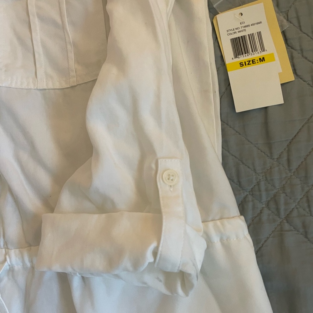 eci NEW YORK Embroidered Stitch Yoke Lyocel Shirt Dress in White Size M NWT - Picture 2 of 4